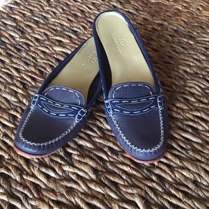 Cole Haan loafer slides. Blue leather/patent. 9AA